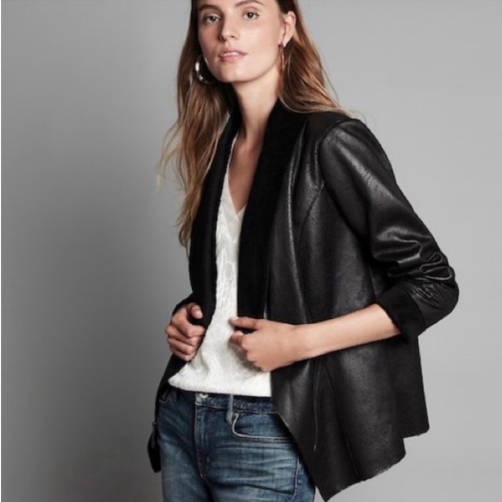 White House Black Market Asymmetrical Zip LS Shearling Moto Blazer Jacket, XXS - Picture 2 of 11